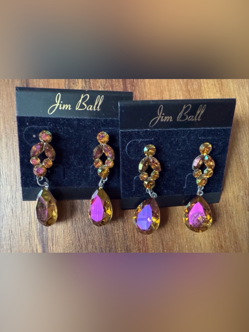 1 NWT Yellow AB Crystal Jim Ball Pierced Earrings Dangling Pageant Prom Dance